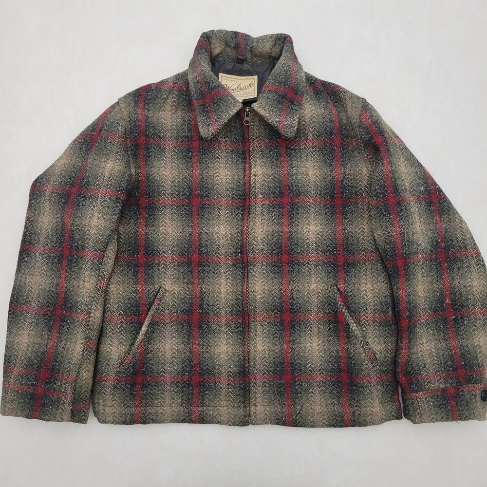 VTG Woolrich Wool Plaid Full Zip Jacket Womens Medium Made In USA